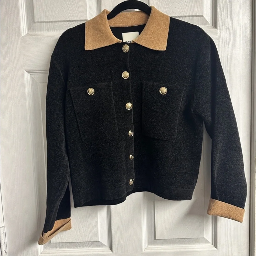 Sandro Marcello Velour Blazer Jacket Button Collar 2 Medium
